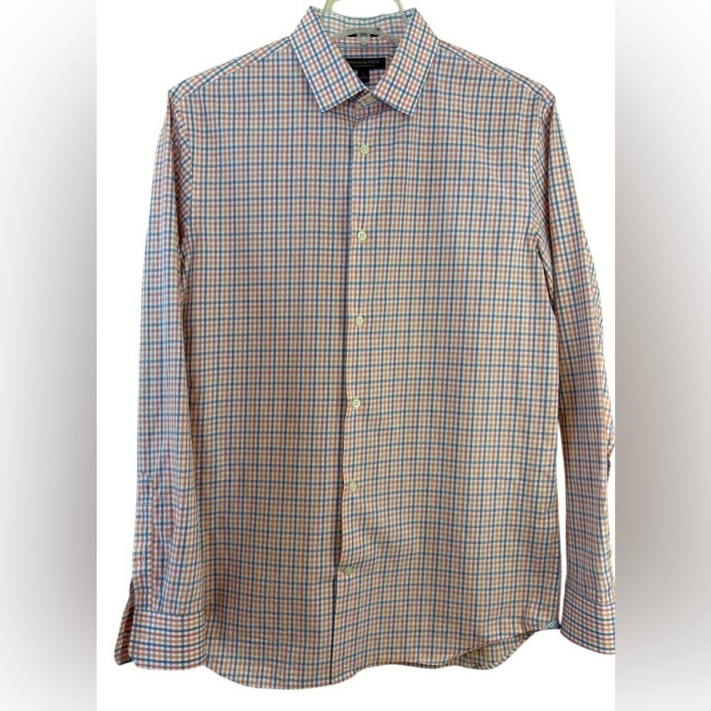 Banana Republic Men’s Orange/Blue/Red Plaid Shirt Size L